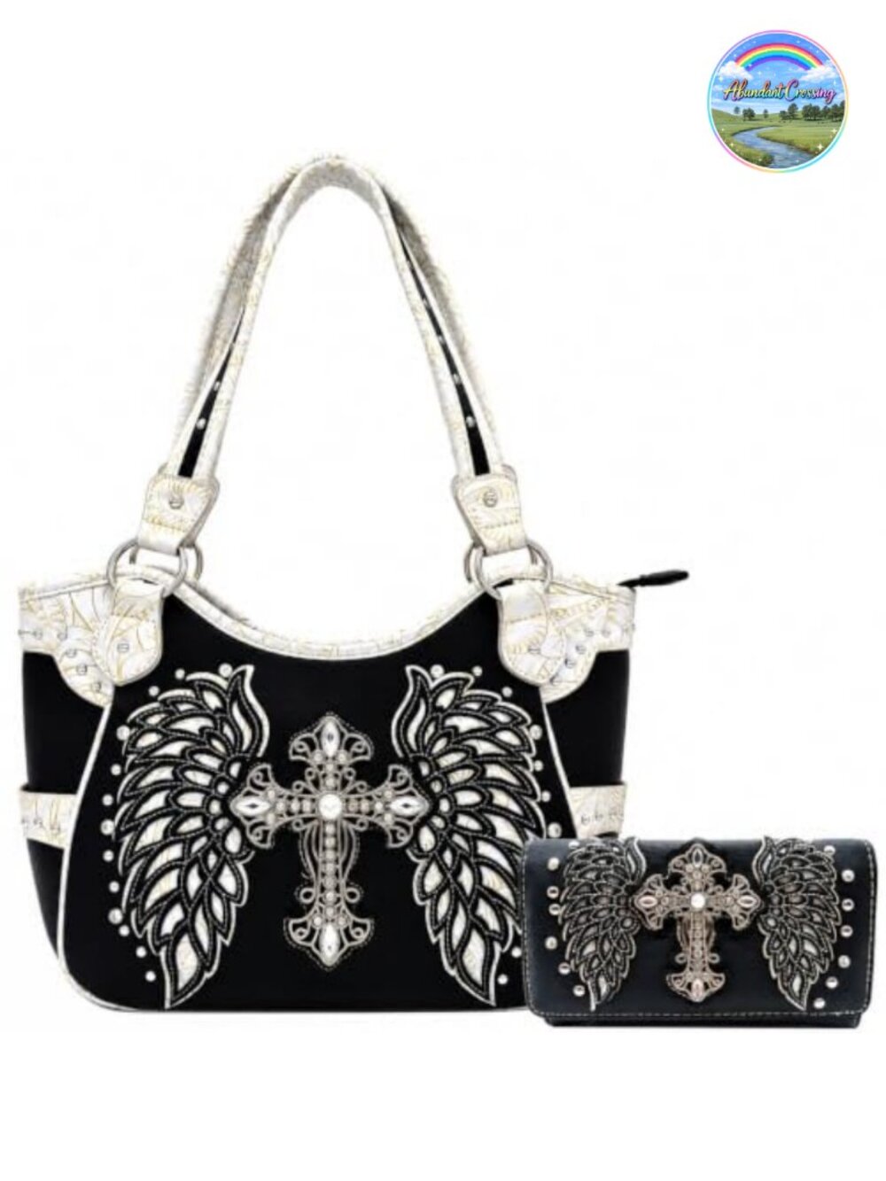 Women's Western Cross Wing PU Leather Shoulder Purse & Matching Wallet Set